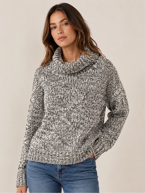 Ann Taylor Sweaters - Ann Taylor Marled Knit Cowl Neck Sweater Black White Cozy Size Small